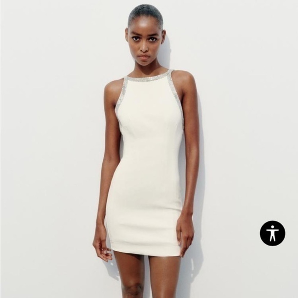 Zara NWT open back jewel trim mini dress